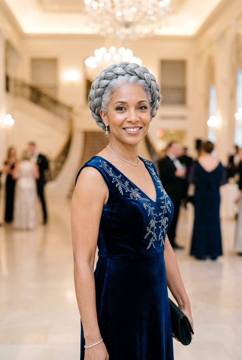 Gray Halo Braid - 20 black women gray natural hair ideas - 20 black women gray natural hair ideas