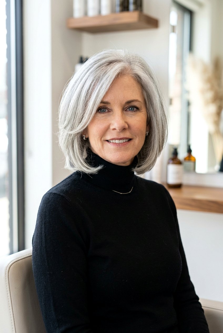 Gray Layered Bob - 20 gentle layers for naturally gray hair - 20 gentle layers for naturally gray hair