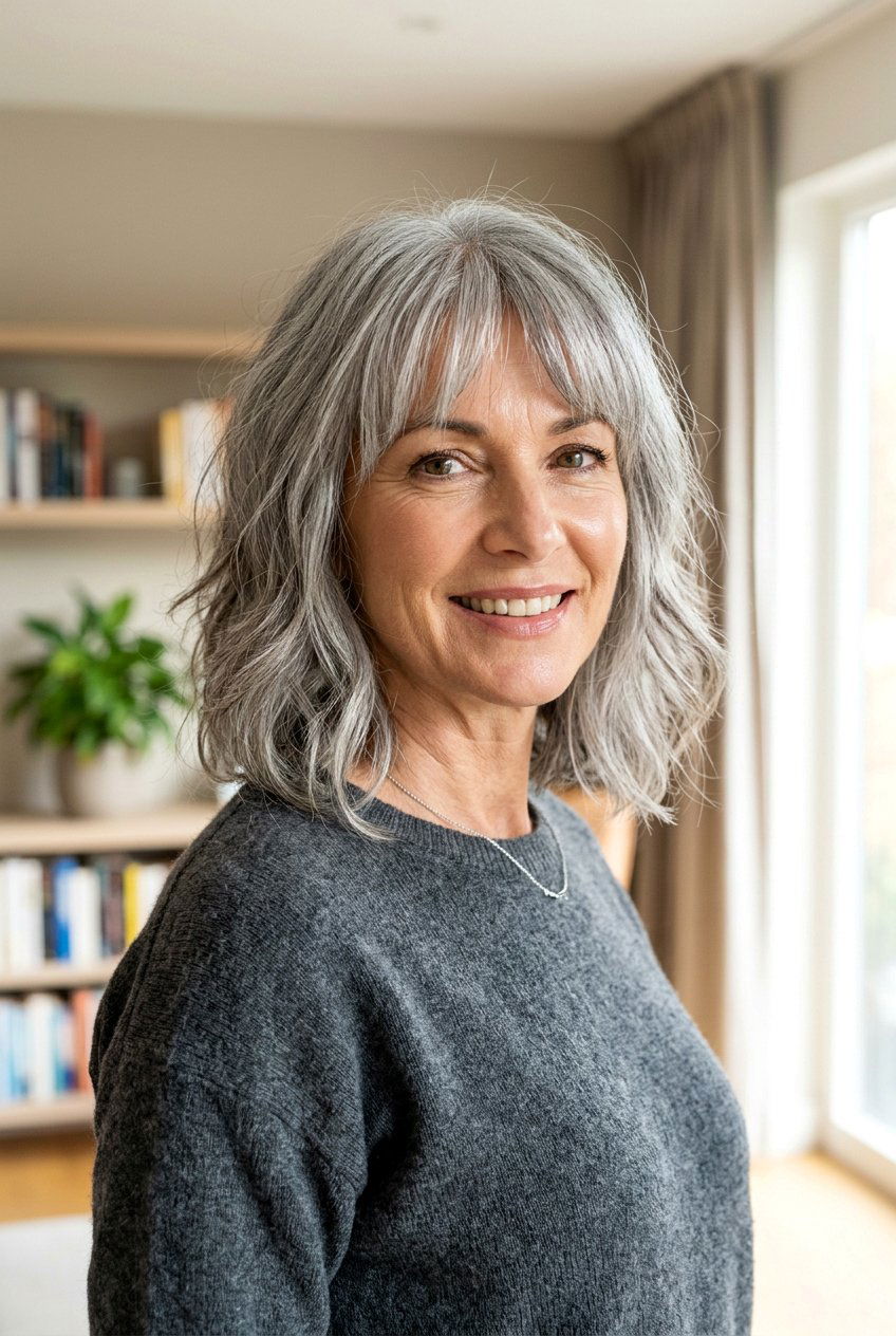 Gray Lob With Bangs - 20 hairstyles for gray hair - 20 hairstyles for gray hair