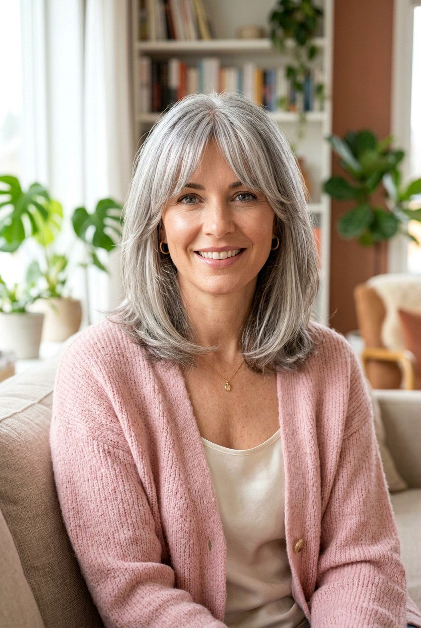 Gray Medium Length Hair With Curtain Bangs - 20 gray hair with curtain bangs - 20 gray hair with curtain bangs