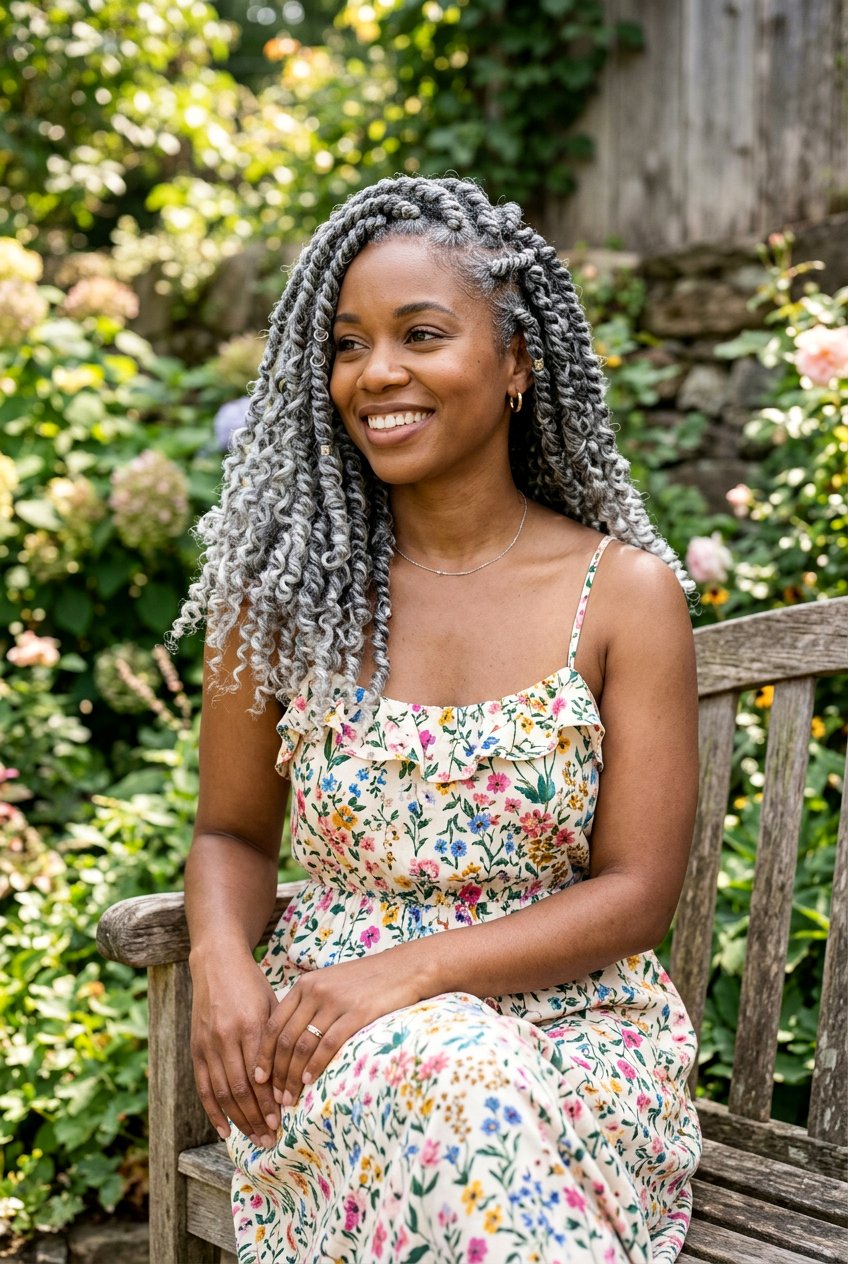 Gray Passion Twists - 20 black women gray natural hair ideas - 20 black women gray natural hair ideas