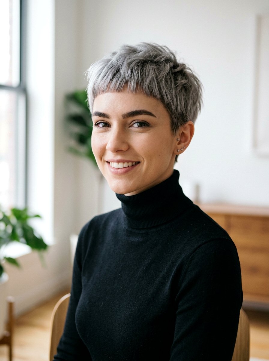 Gray Pixie With Micro Bangs - 20 short gray pixie with layers - 20 short gray pixie with layers