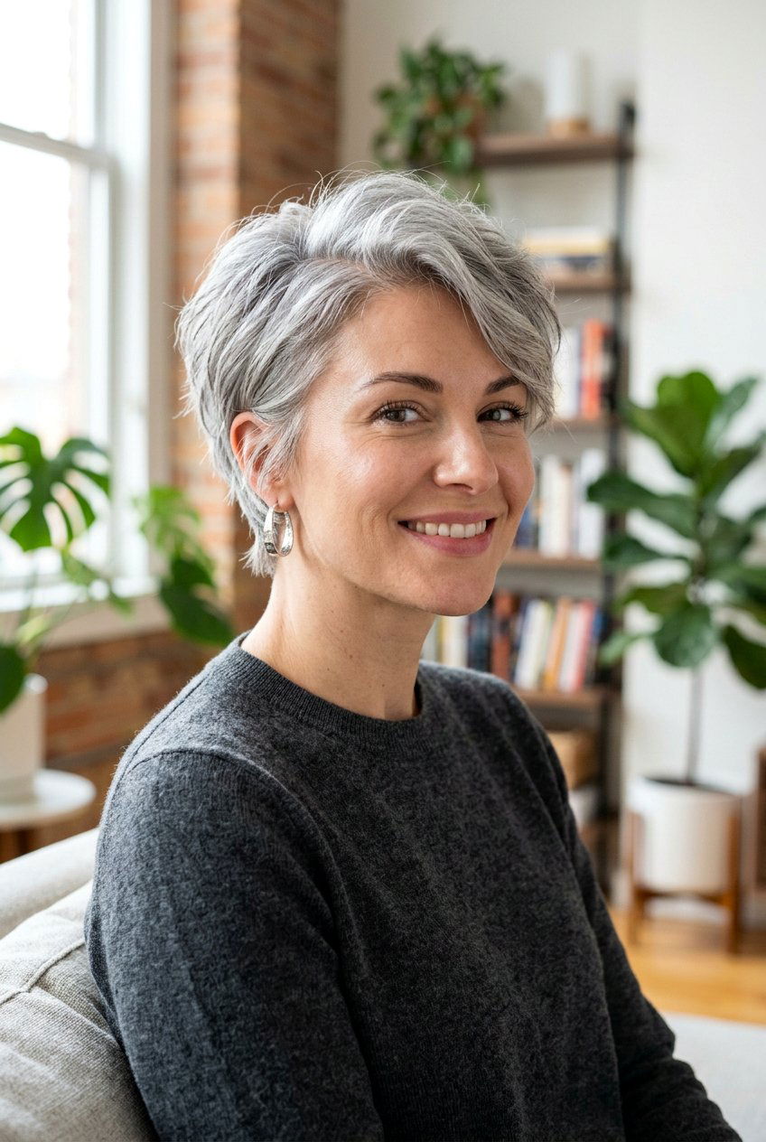 Gray Pixie With Soft Layers - 20 gentle layers for naturally gray hair - 20 gentle layers for naturally gray hair