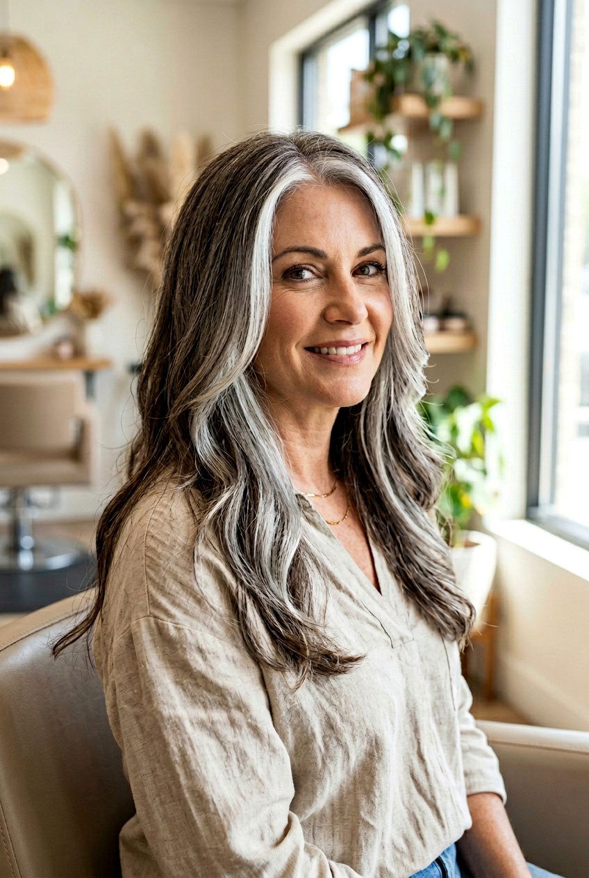 Gray Root Touch Up With Face Framing Highlights - 20 natural gray transition hair color - 20 natural gray transition hair color