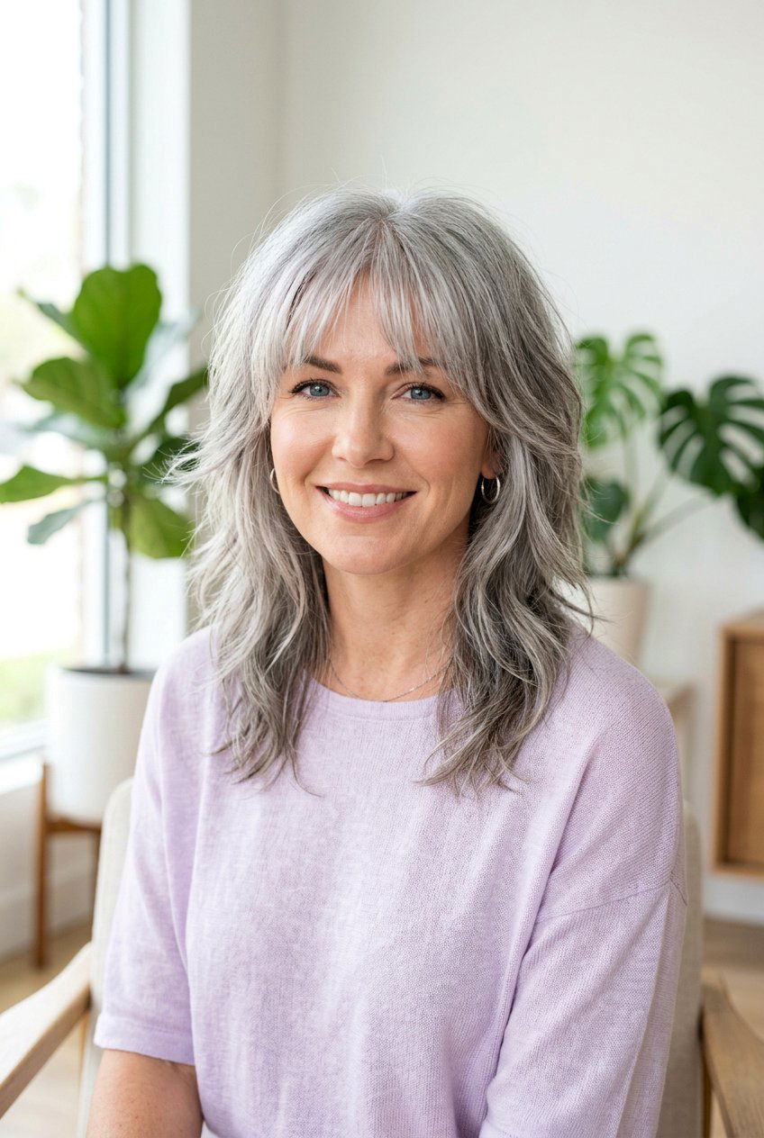 Gray Shag With Wispy Bangs - 20 gray shag haircut for women over 60 - 20 gray shag haircut for women over 60