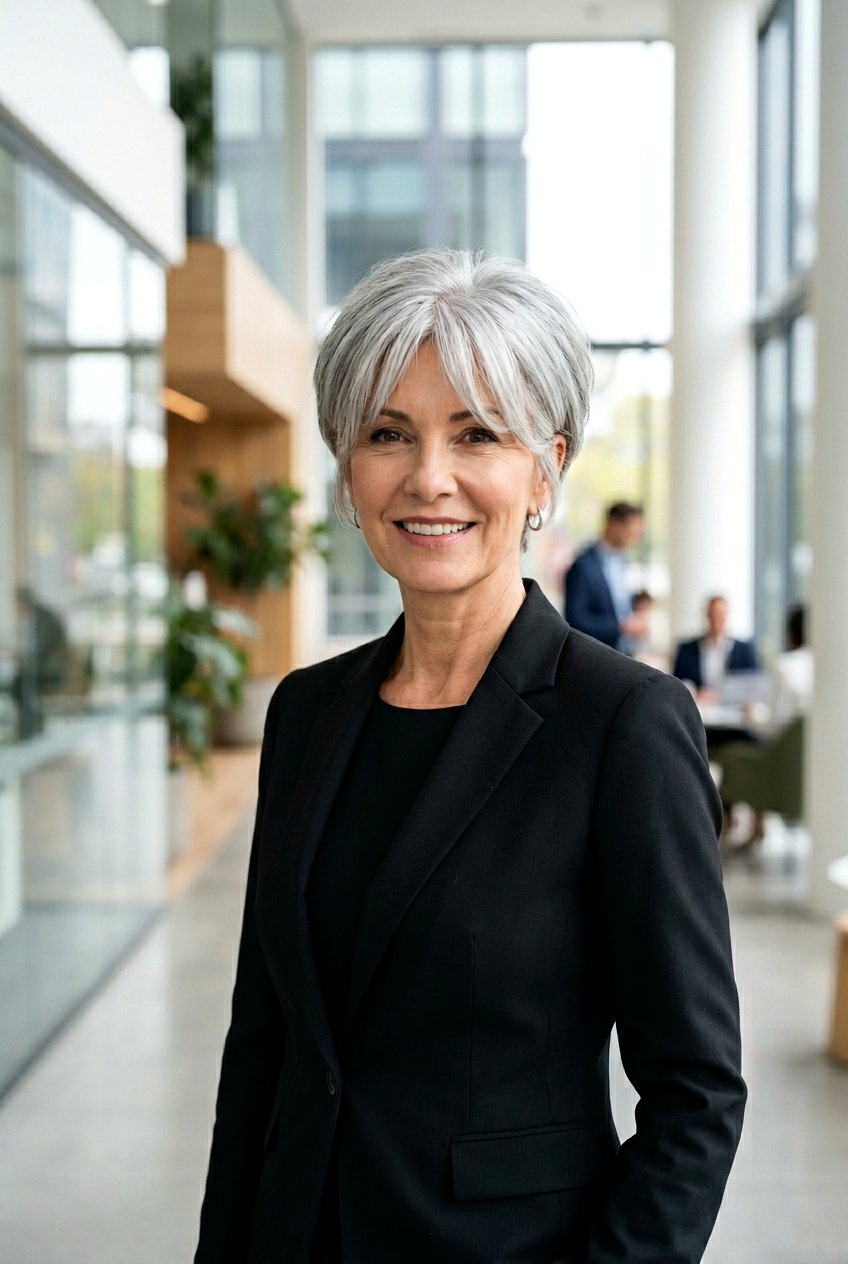 Gray Tapered Cut With Curtain Bangs - 20 gray hair with curtain bangs - 20 gray hair with curtain bangs