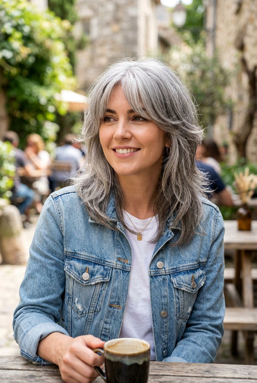 Gray Wolf Cut With Curtain Bangs - 20 gray wolf cut for women - 20 gray wolf cut for women