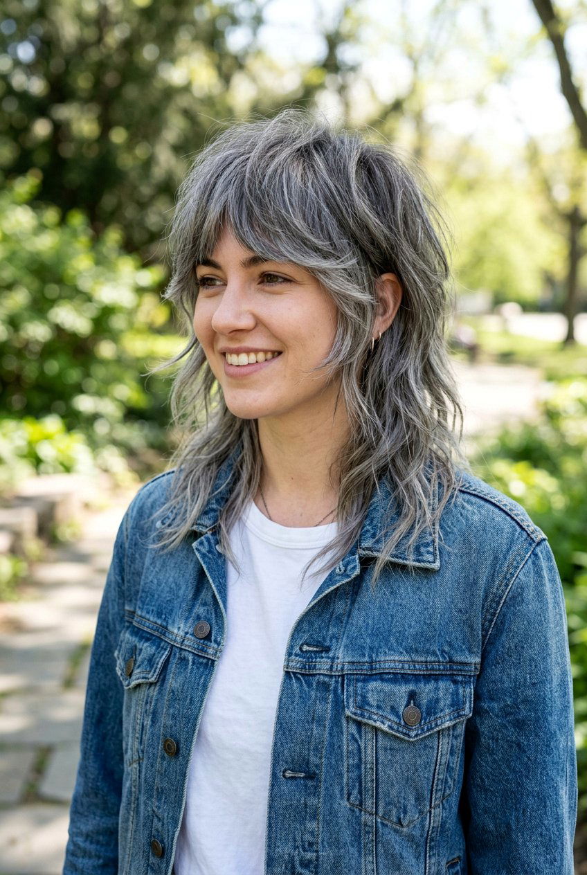 Gray Wolf Cut With Face Framing Layers - 20 gray hair with face framing layers - 20 gray hair with face framing layers
