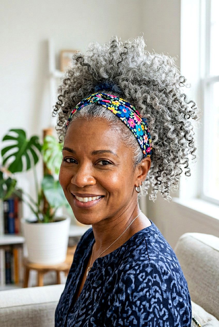 Gray afro puff - 20 gray natural hairstyles for black women - 20 gray natural hairstyles for black women