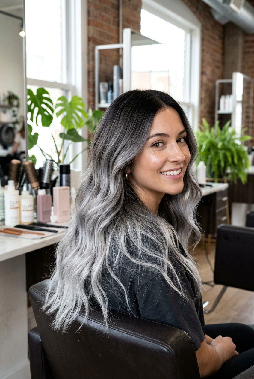 Gray balayage for dark hair - 20 salt and pepper hair color ideas - 20 salt and pepper hair color ideas