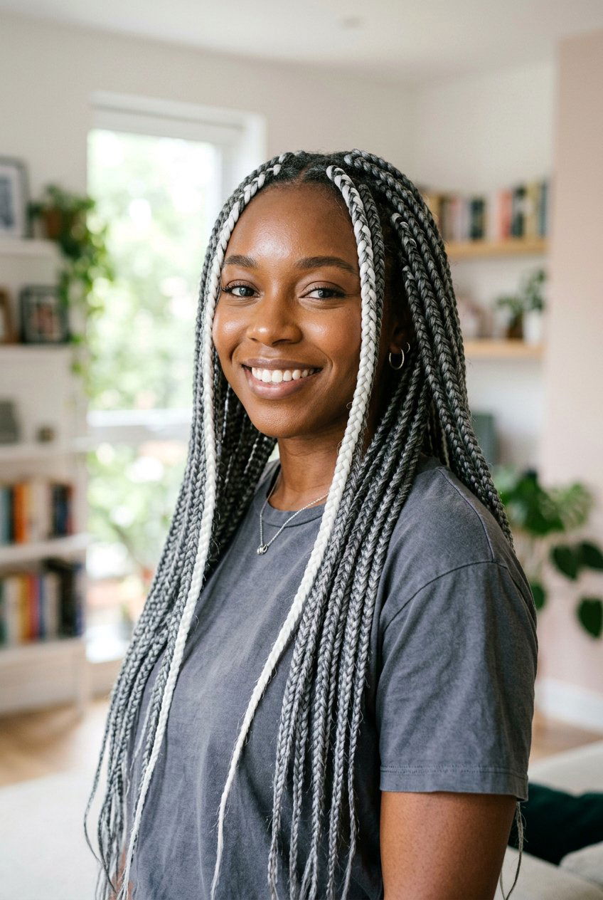 Gray braids with silver highlights - 20 gray natural hairstyles for black women - 20 gray natural hairstyles for black women