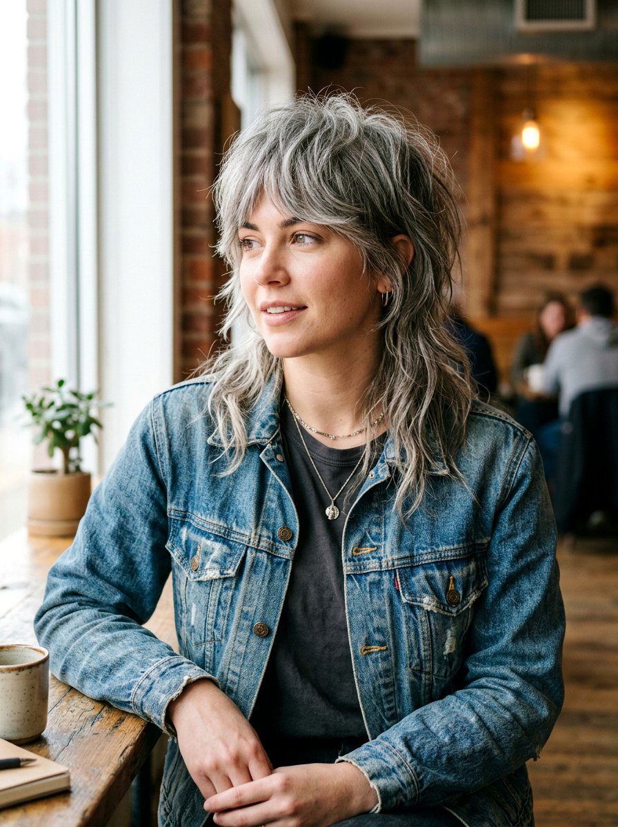 Gray wolf cut - 20 shoulder length gray layered haircut - 20 shoulder length gray layered haircut