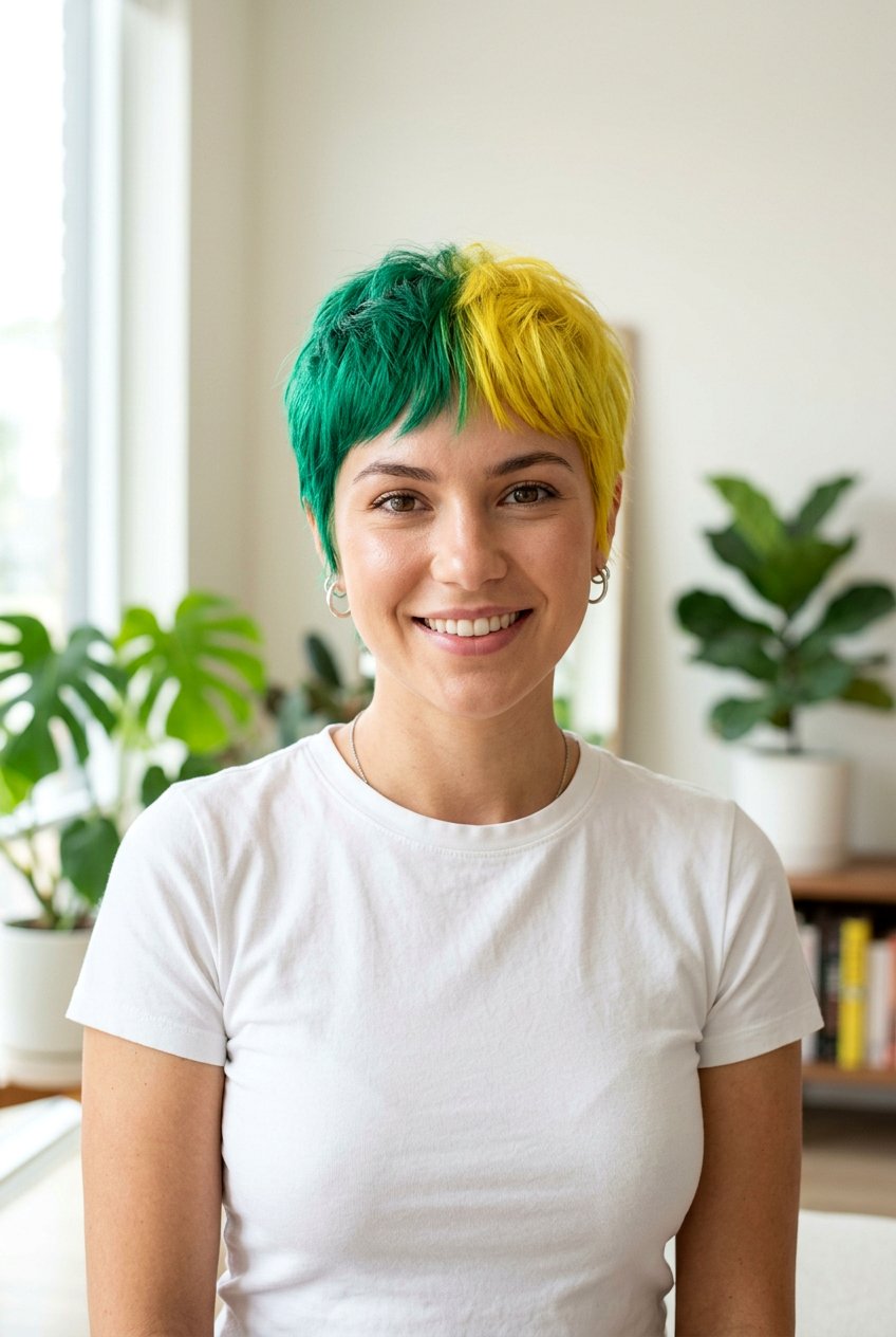 Green And Yellow Split Dye - 20 alternative split hair color - 20 alternative split hair color