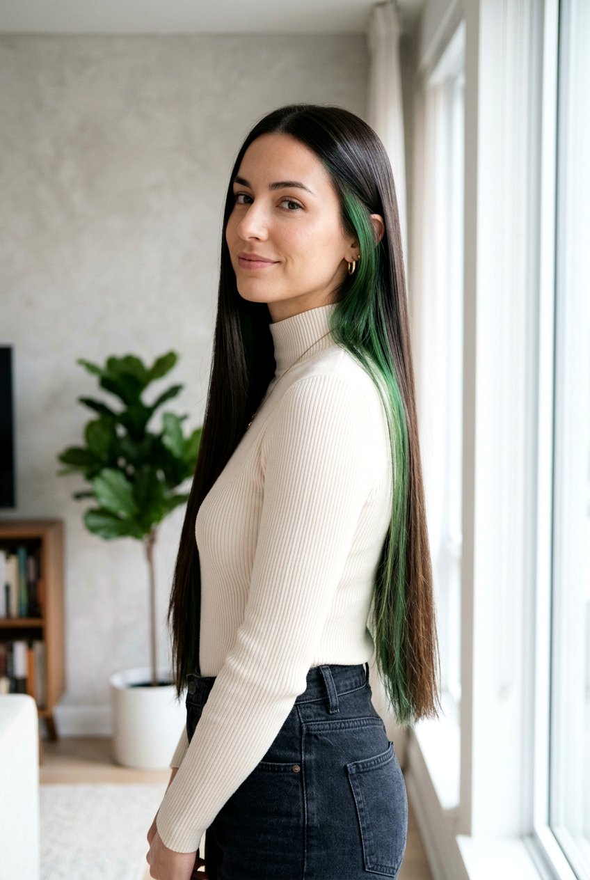 Green Peekaboo For Straight Long Hair - 20 green peekaboo hair color - 20 green peekaboo hair color