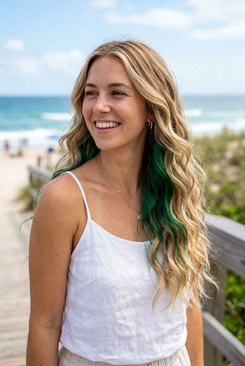 Green Peekaboo On Blonde Balayage - 20 green peekaboo hair color - 20 green peekaboo hair color