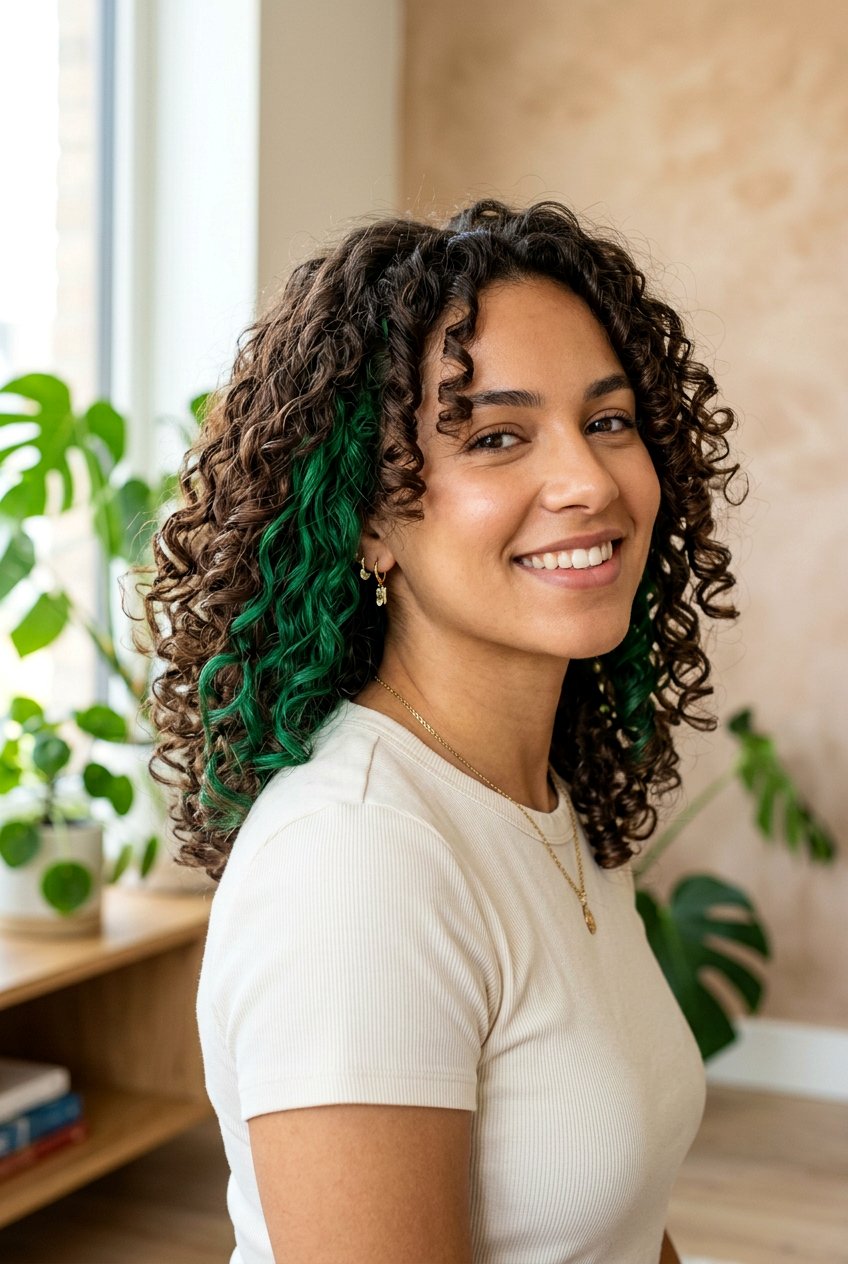 Green Peekaboo On Curly Hair - 20 green peekaboo hair color - 20 green peekaboo hair color