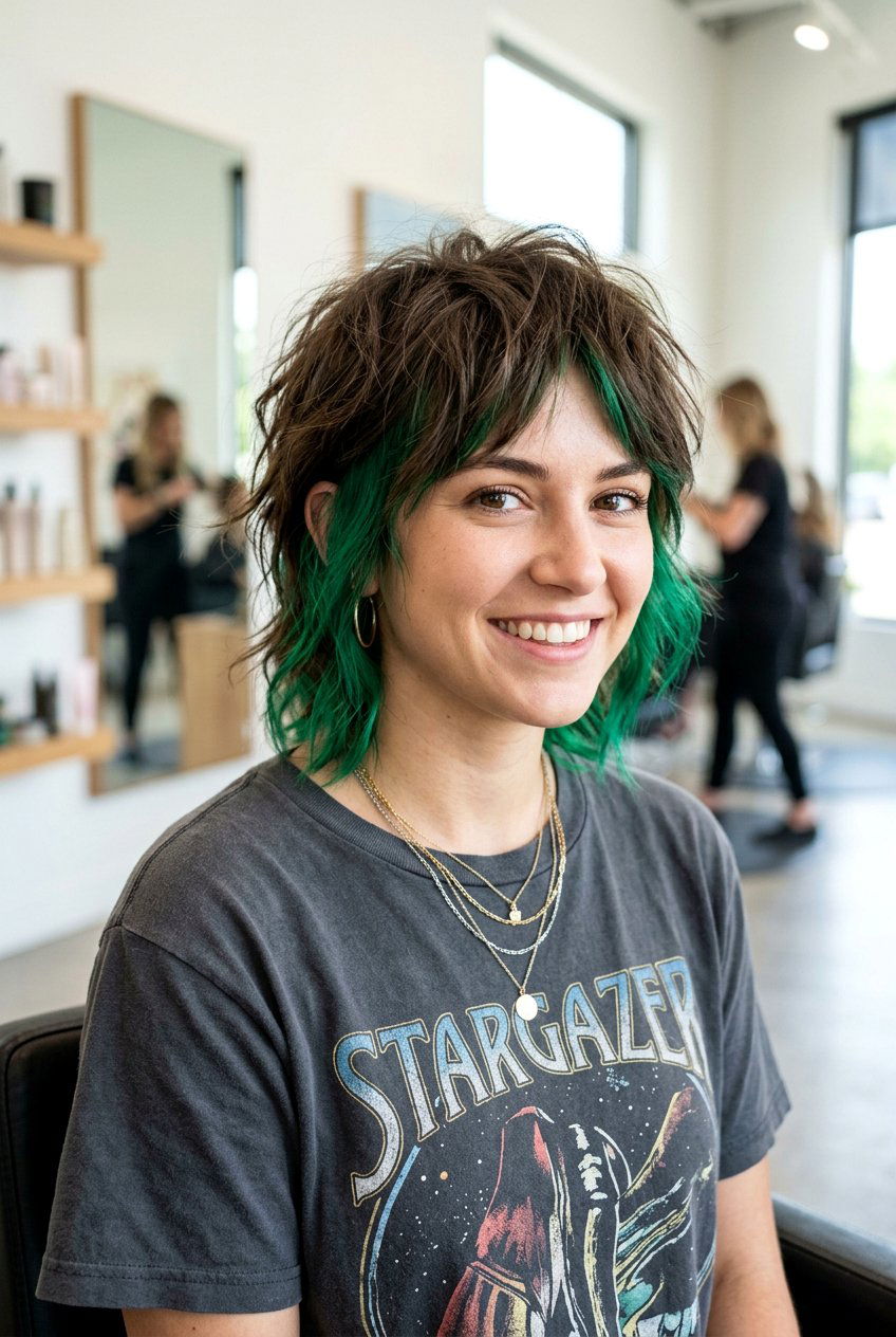 Green Peekaboo On Short Shag Haircut - 20 green peekaboo hair color - 20 green peekaboo hair color