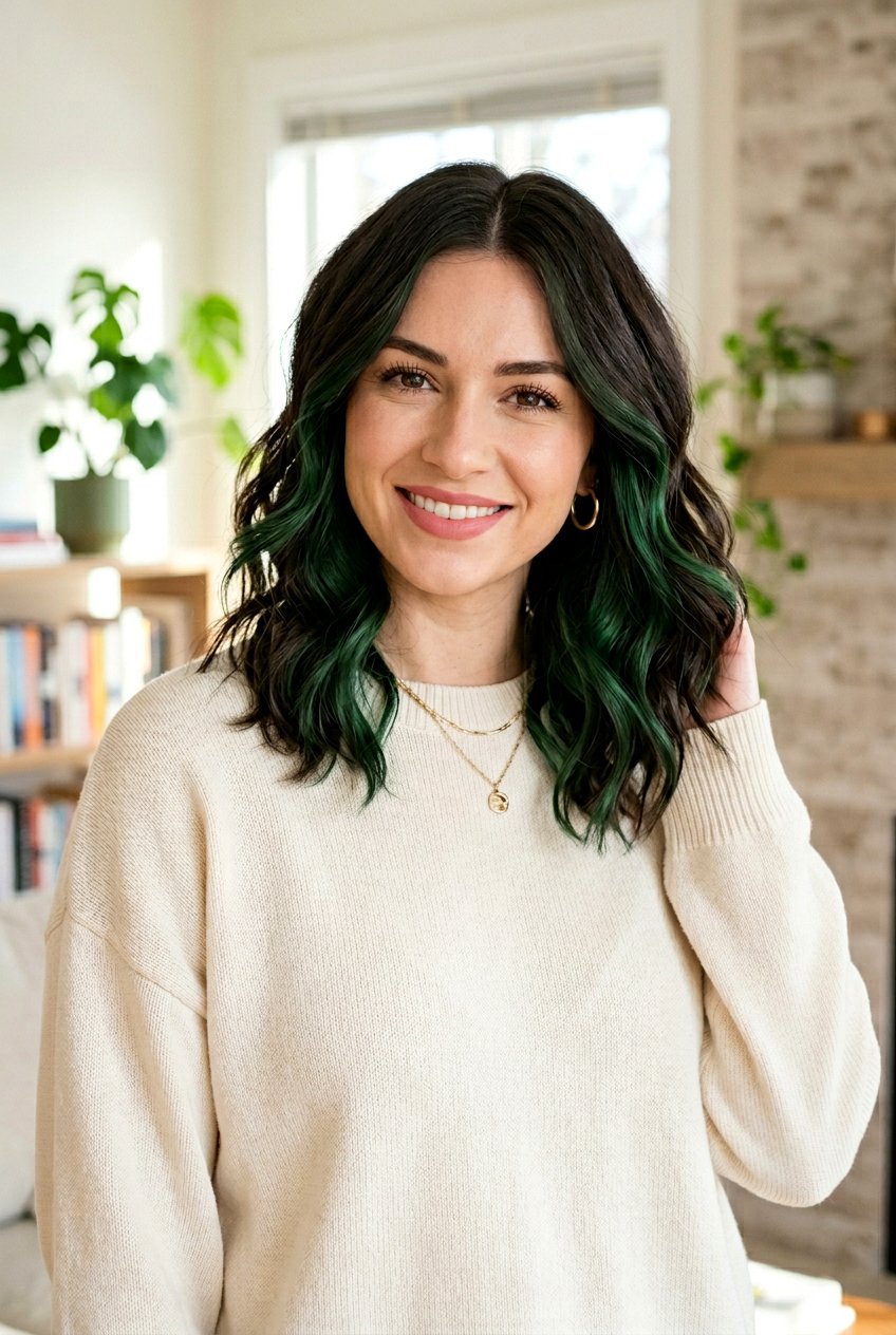 Green Peekaboo On Wavy Lob Haircut - 20 green peekaboo hair color - 20 green peekaboo hair color