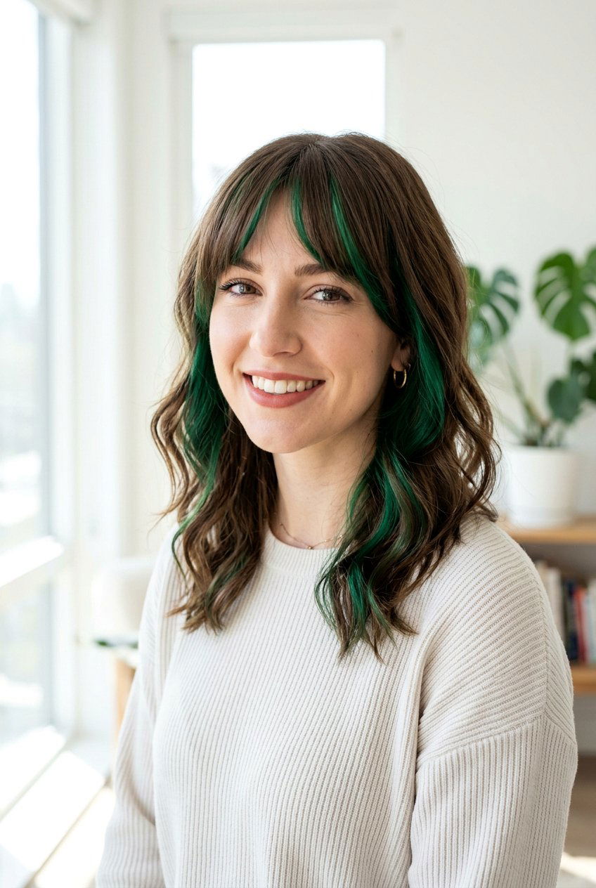 Green Peekaboo Under Curtain Bangs - 20 green peekaboo hair color - 20 green peekaboo hair color