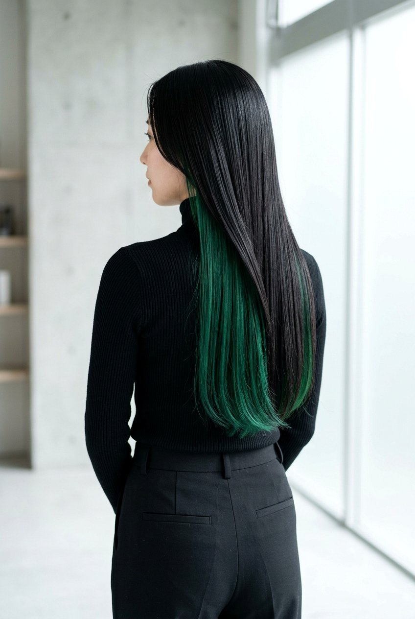 Green Peekaboo Under Long Black Hair - 20 green peekaboo hair color - 20 green peekaboo hair color
