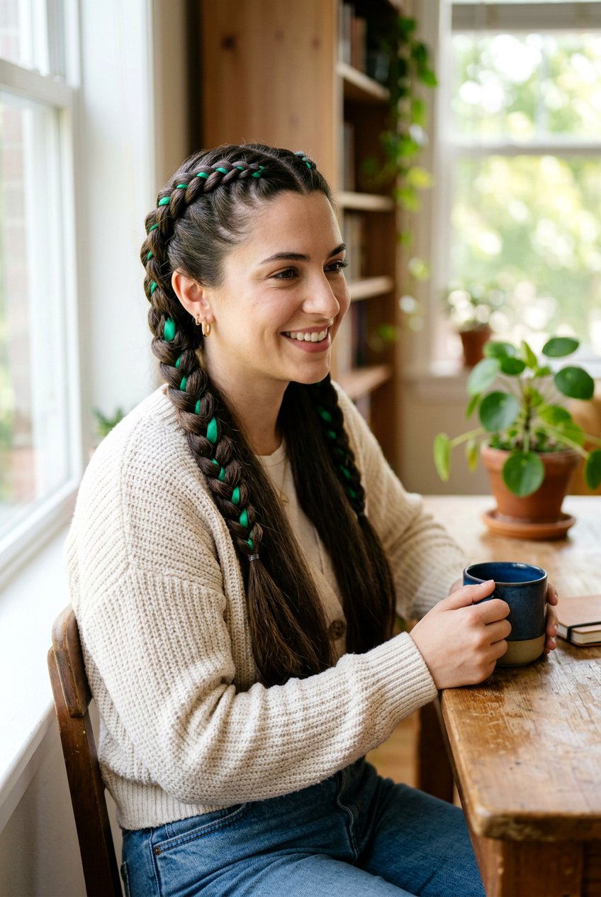 Green Peekaboo With Braids - 20 green peekaboo hair color - 20 green peekaboo hair color