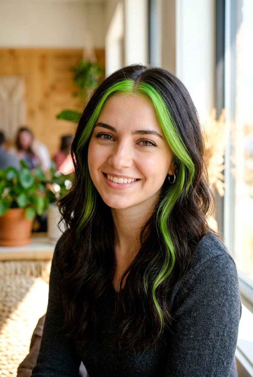 Green Skunk Stripe On Dark Hair - 20 skunk stripe hair color - 20 skunk stripe hair color