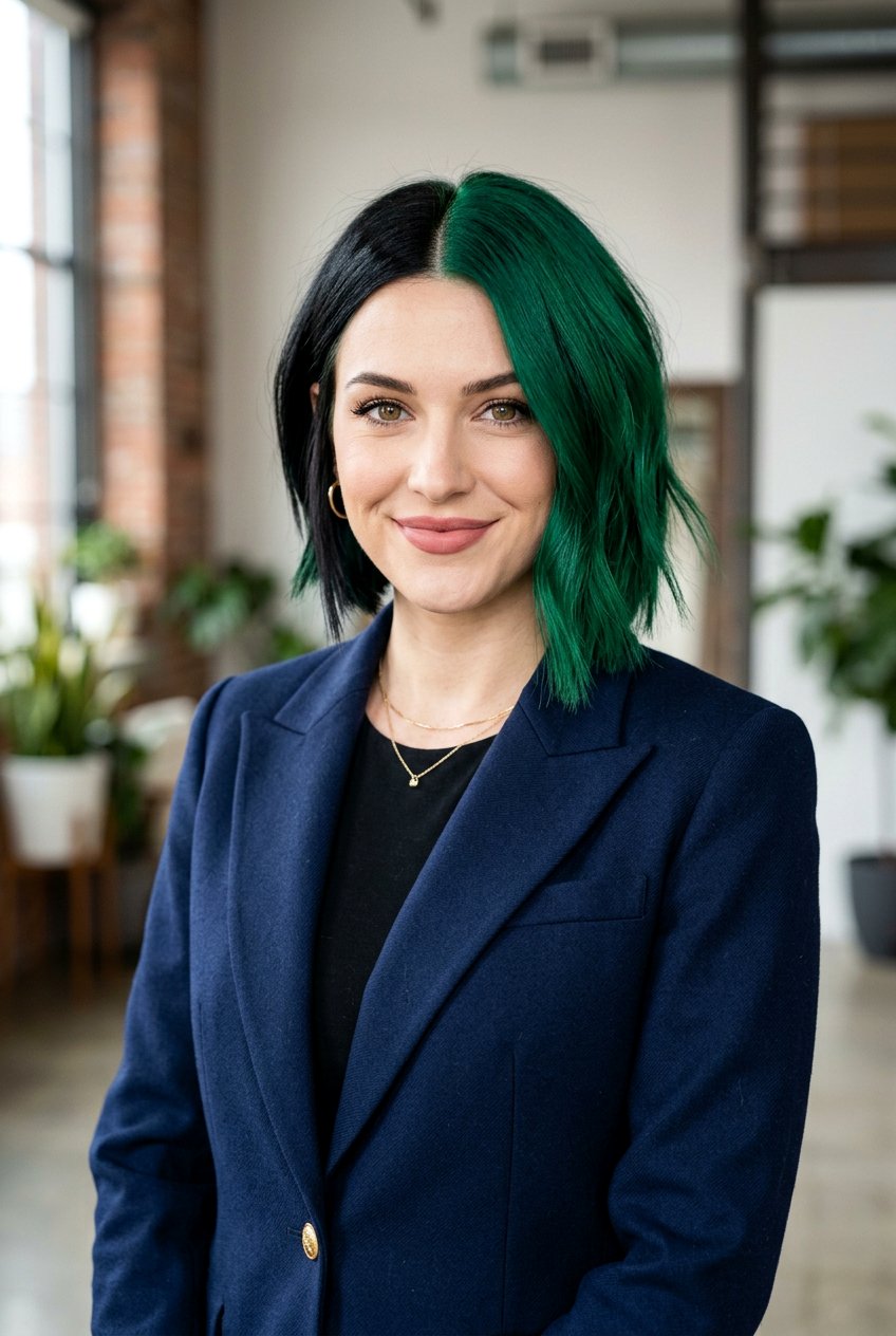 Green and Black Split Dye Asymmetrical Bob - 20 green and black split dye hair - 20 green and black split dye hair