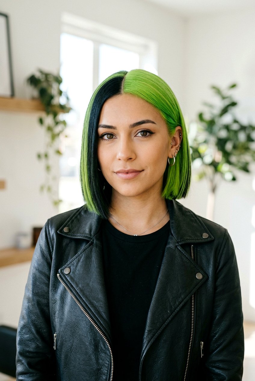 Green and Black Split Dye Bob Haircut - 20 green and black split dye hair - 20 green and black split dye hair