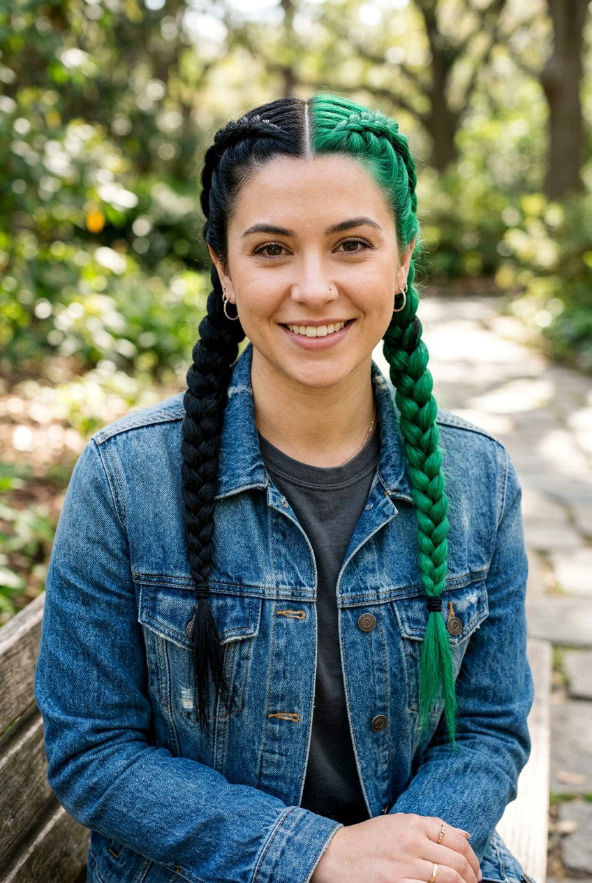 20 Bold Green and Black Split Dye Hair Ideas for Rebels
