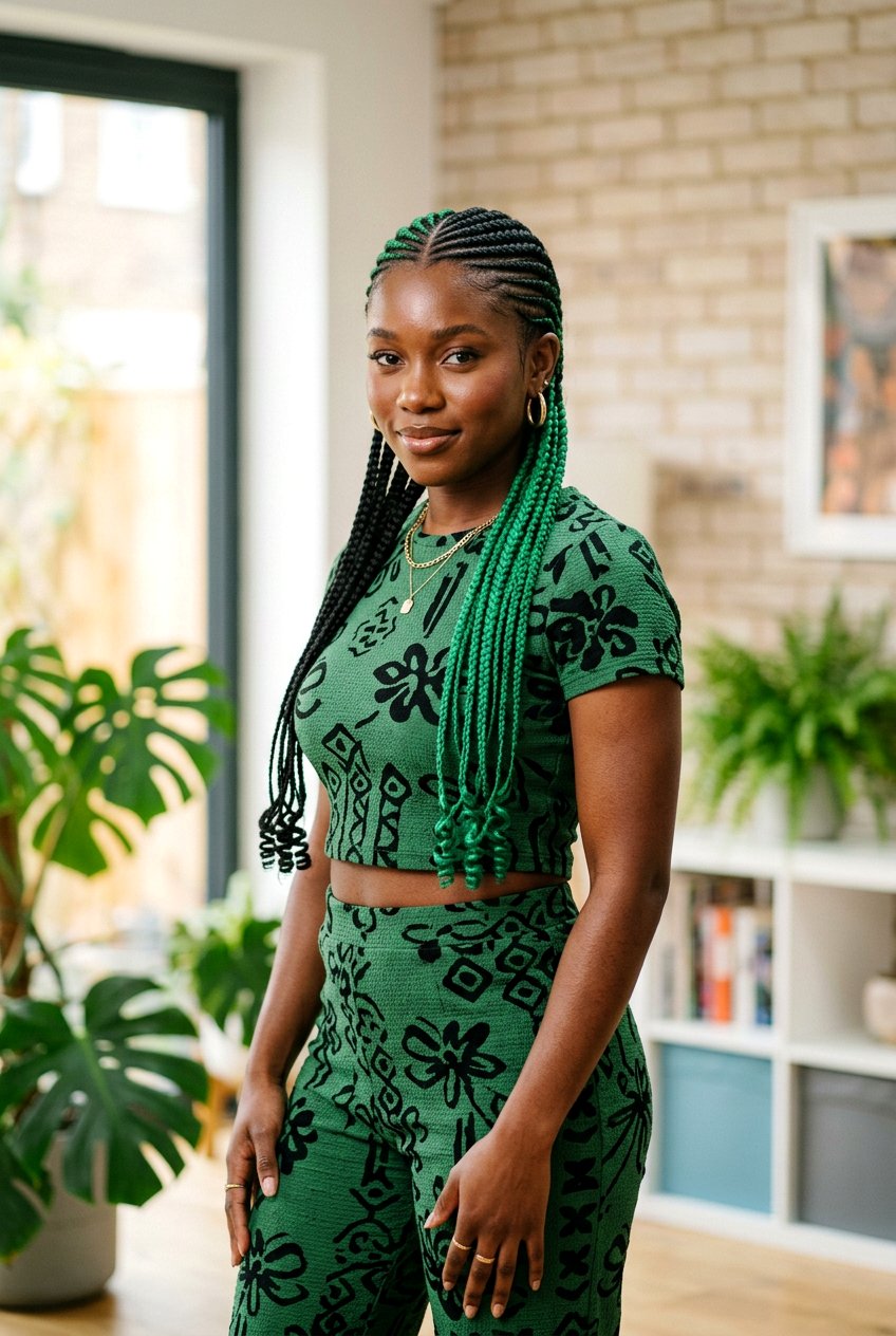 Green and Black Split Dye Cornrows - 20 green and black split dye hair - 20 green and black split dye hair