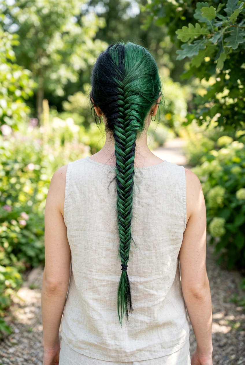 Green and Black Split Dye Fishtail Braid - 20 green and black split dye hair - 20 green and black split dye hair