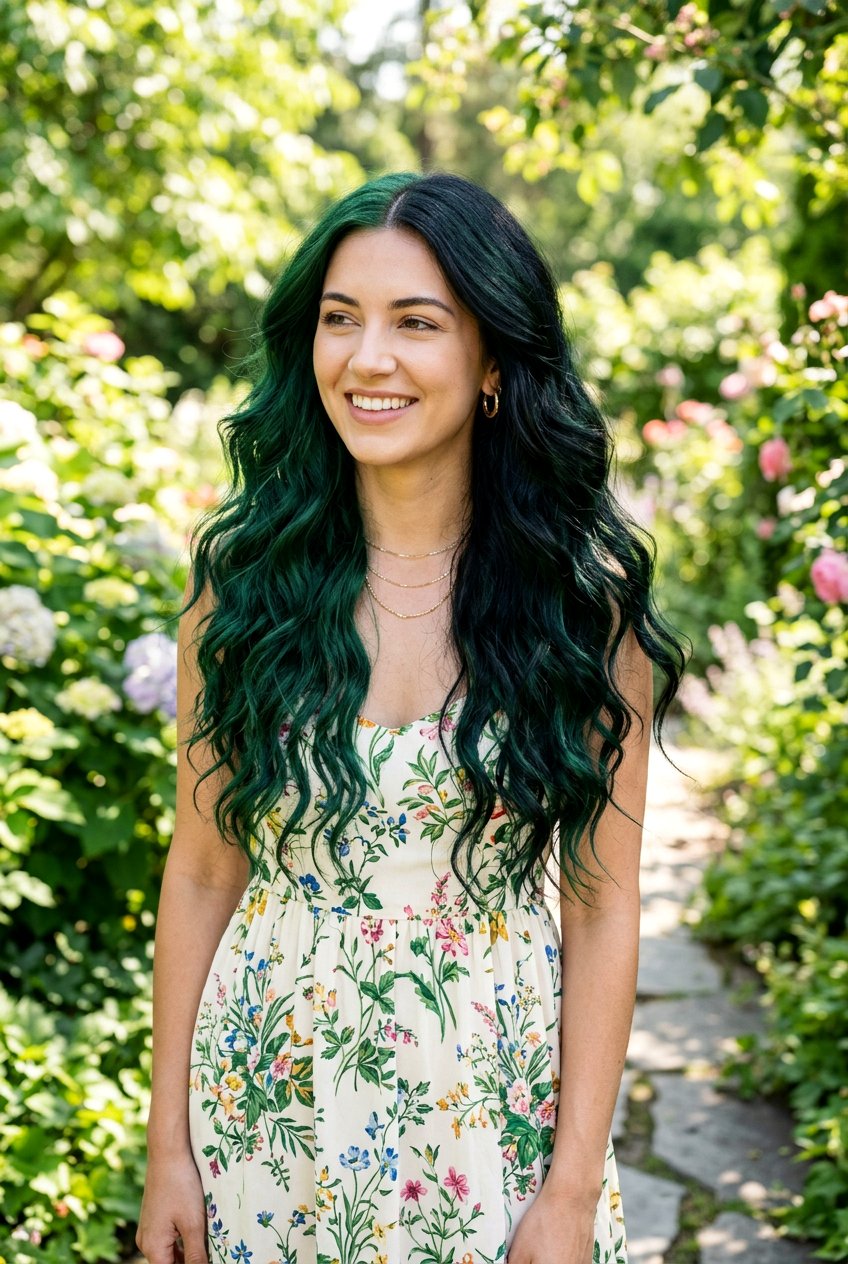 Green and Black Split Dye Long Wavy Hair - 20 green and black split dye hair - 20 green and black split dye hair