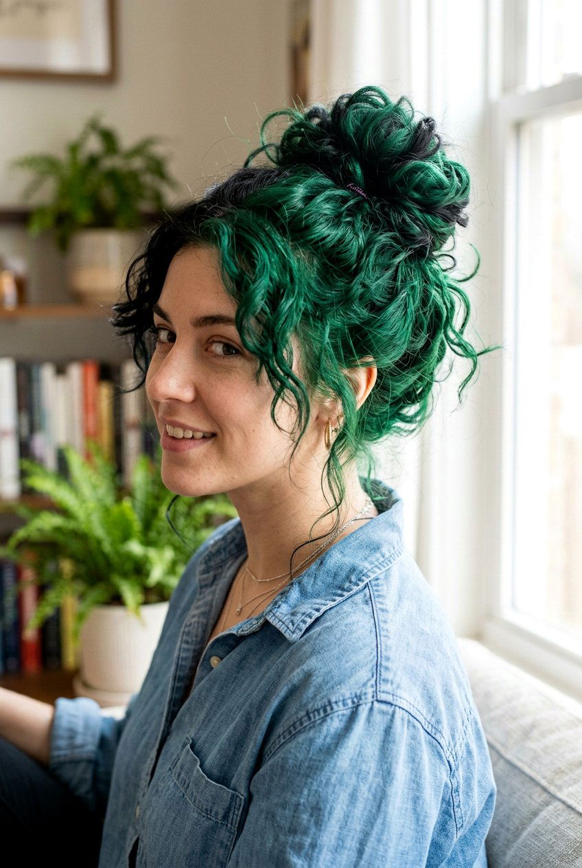 Green and Black Split Dye Messy Bun - 20 green and black split dye hair - 20 green and black split dye hair