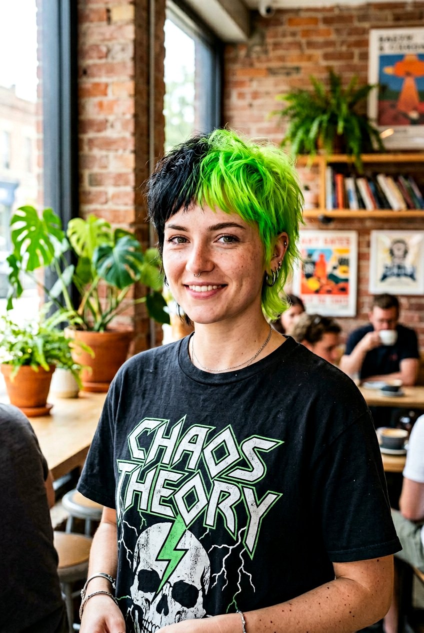 Green and Black Split Dye Pixie Cut - 20 green and black split dye hair - 20 green and black split dye hair