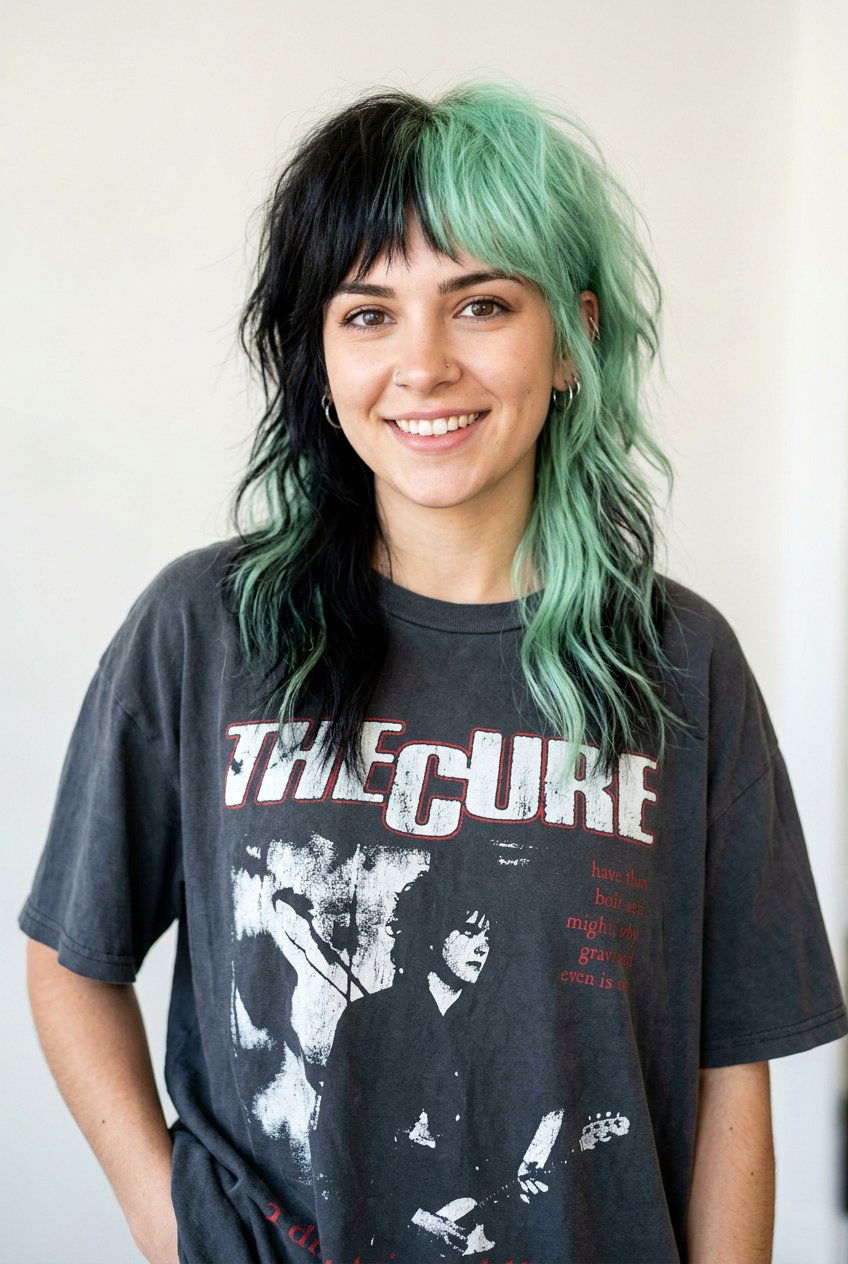 Green and Black Split Dye Shag Haircut - 20 green and black split dye hair - 20 green and black split dye hair