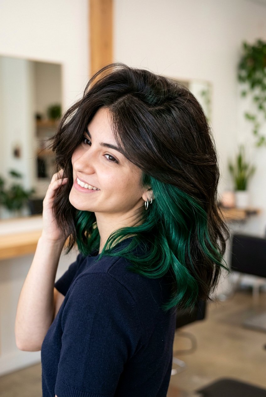 Green peekaboo dark hair - 20 underlayer hair color ideas - 20 underlayer hair color ideas