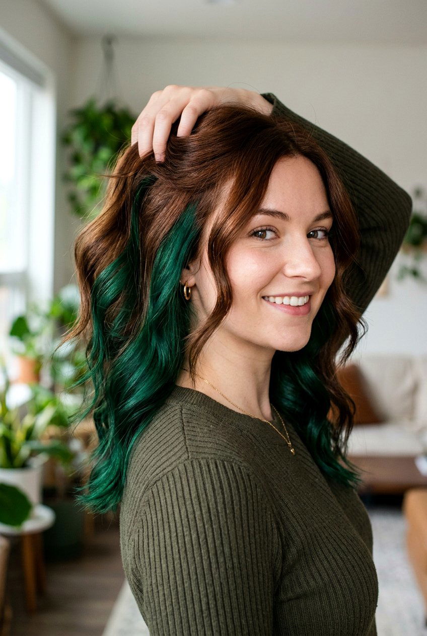 Green peekaboo on brown hair - 20 peekaboo hair color - 20 peekaboo hair color