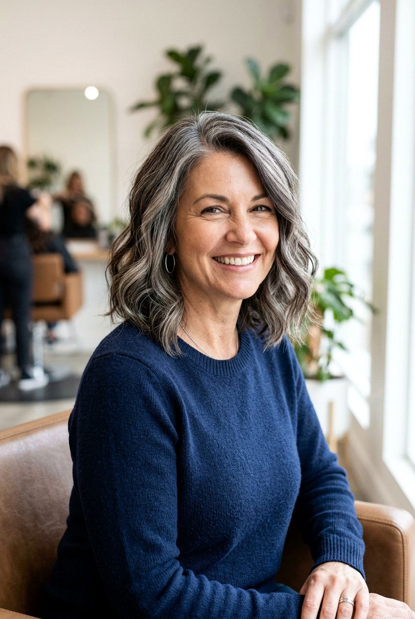 Grey Blending for Dark Hair - 20 silver balayage for mature women - 20 silver balayage for mature women