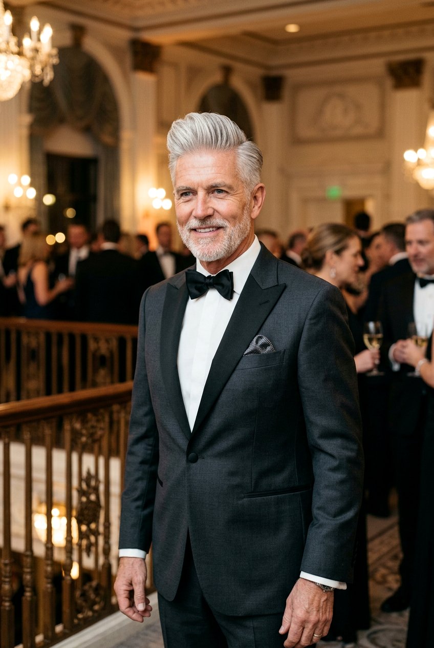 Grey Pompadour Side Part - 20 classic side part for older men - 20 classic side part for older men