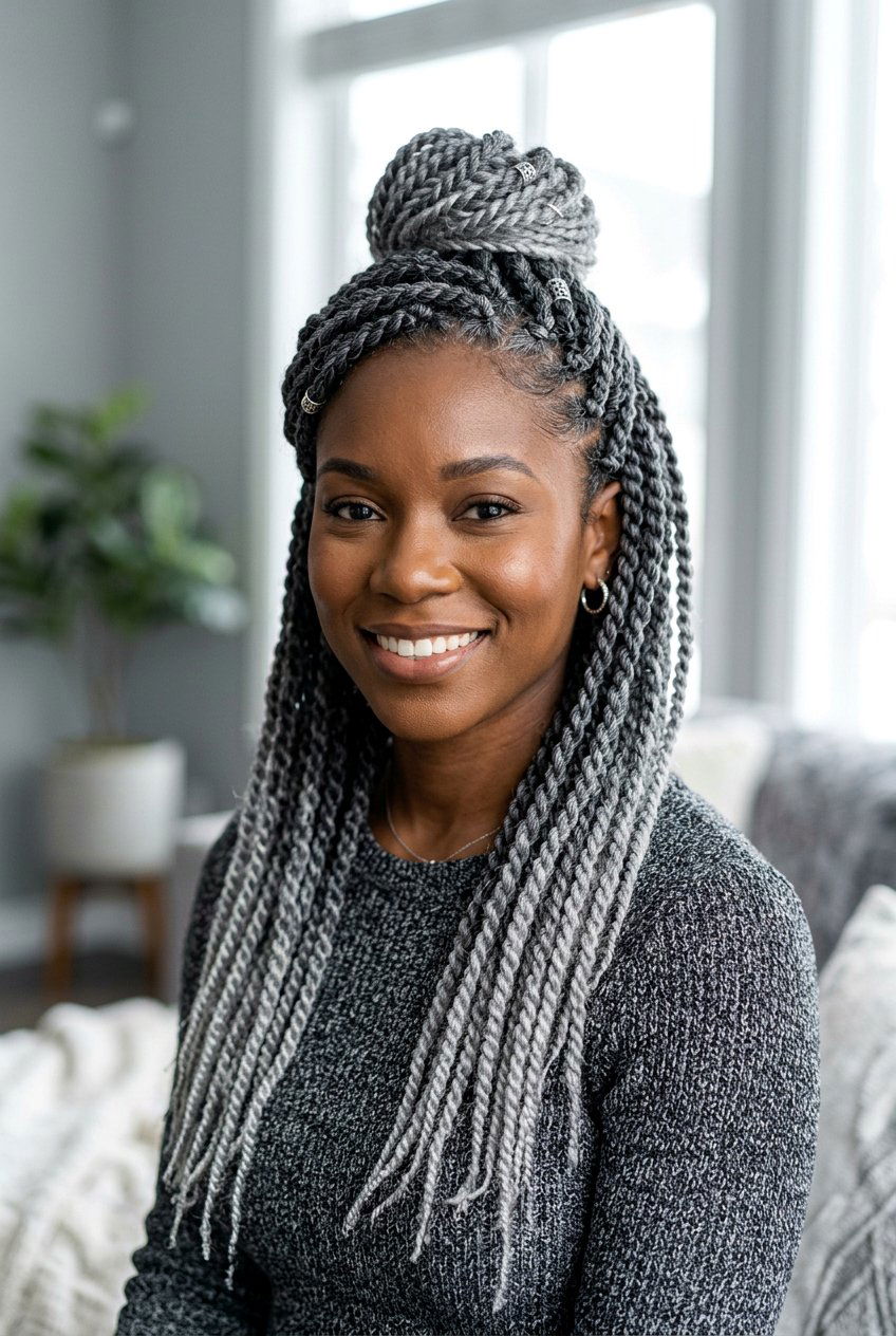 Grey Senegalese twists - 20 senegalese twists hairstyles - 20 senegalese twists hairstyles