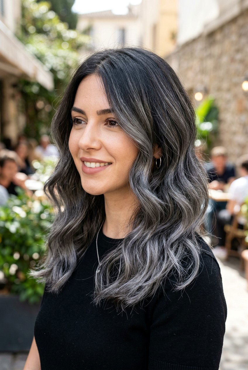 Grey balayage on dark hair - 20 high contrast balayage hair - 20 high contrast balayage hair