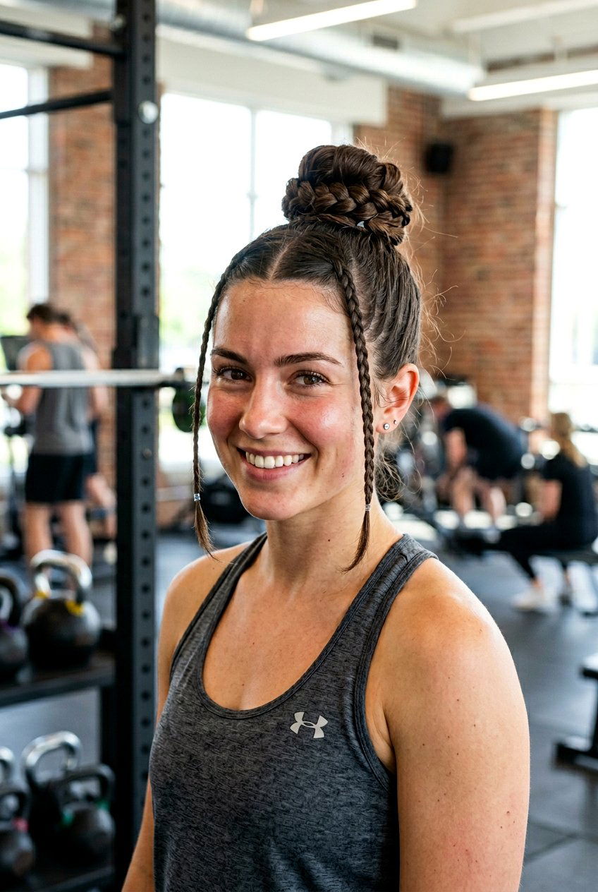 Gym Braided Bun With Braided Bangs - 20 gym braid bun hairstyle - 20 gym braid bun hairstyle