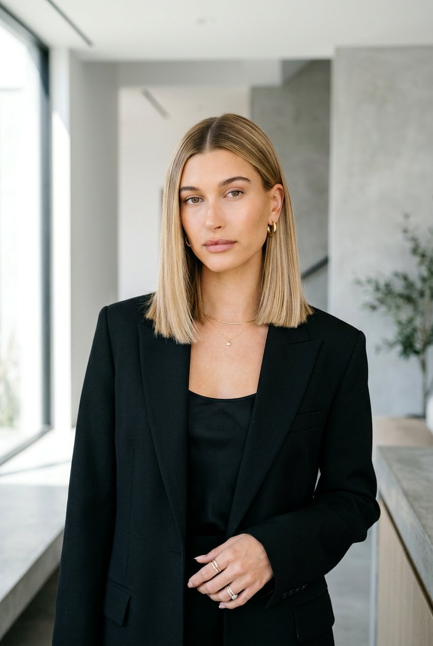 Hailey Bieber Blunt Lob - 20 celebrity inspired lob haircut - 20 celebrity inspired lob haircut