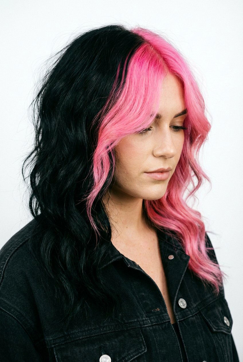 Half Black Half Pink Hair - 20 e girl hair color - 20 e girl hair color