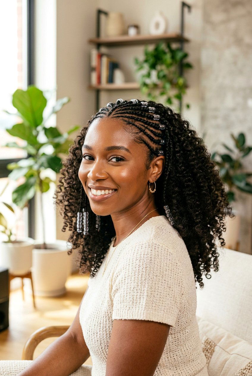 Half Cornrow Half Curls With Beads - 20 half cornrow half curls styles - 20 half cornrow half curls styles