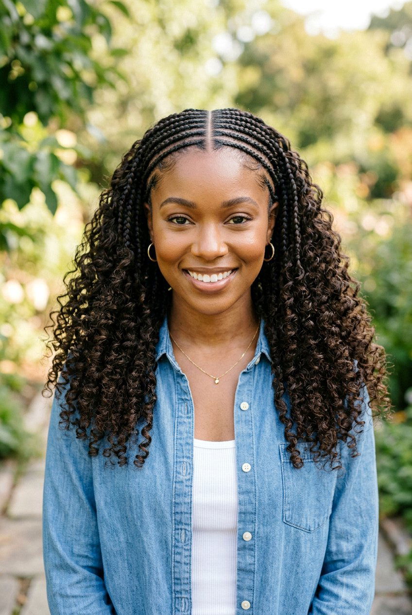 Half Cornrow Half Curls With Middle Part - 20 half cornrow half curls styles - 20 half cornrow half curls styles