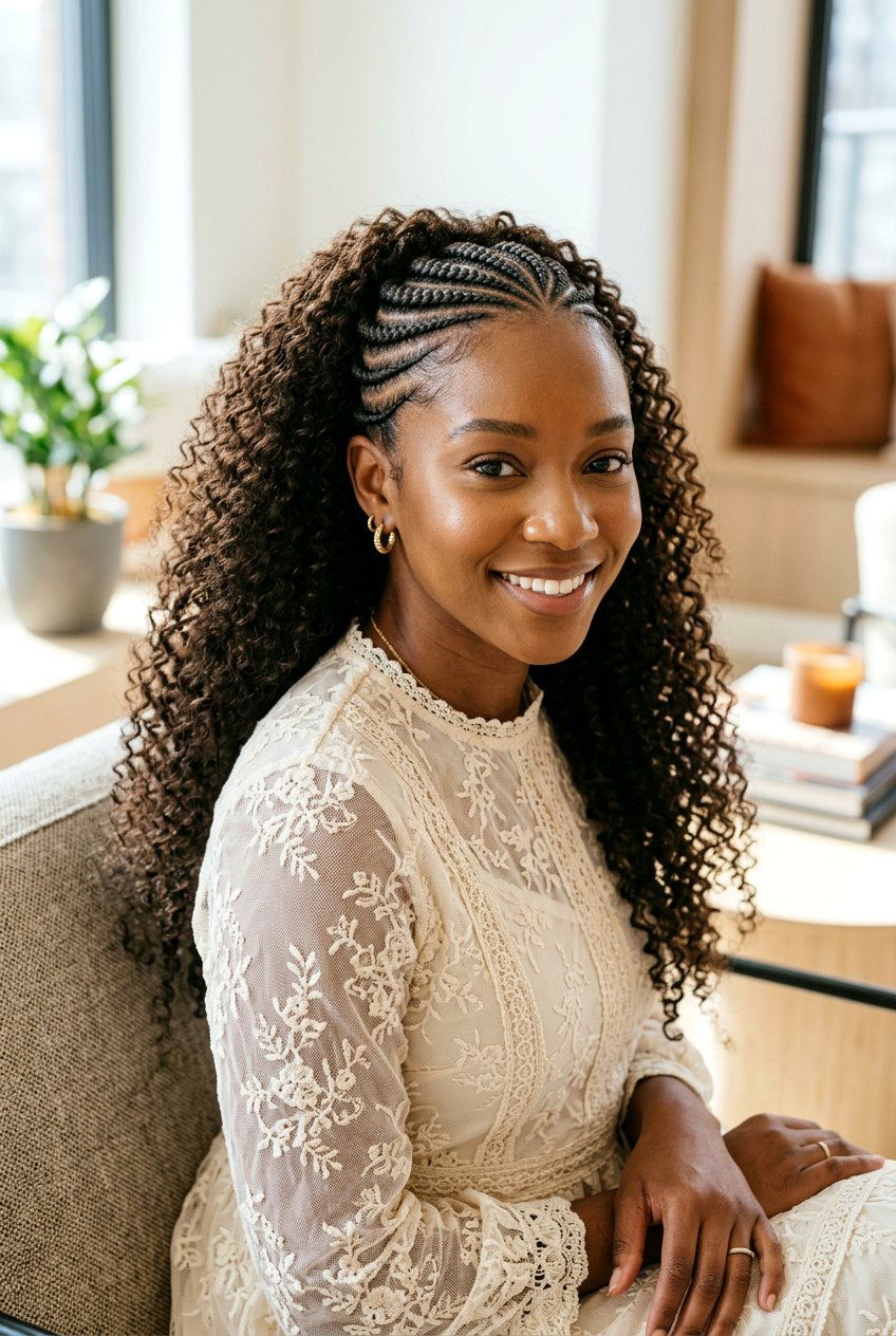 Half Cornrow Half Curls With Sew In - 20 half cornrow half curls styles - 20 half cornrow half curls styles