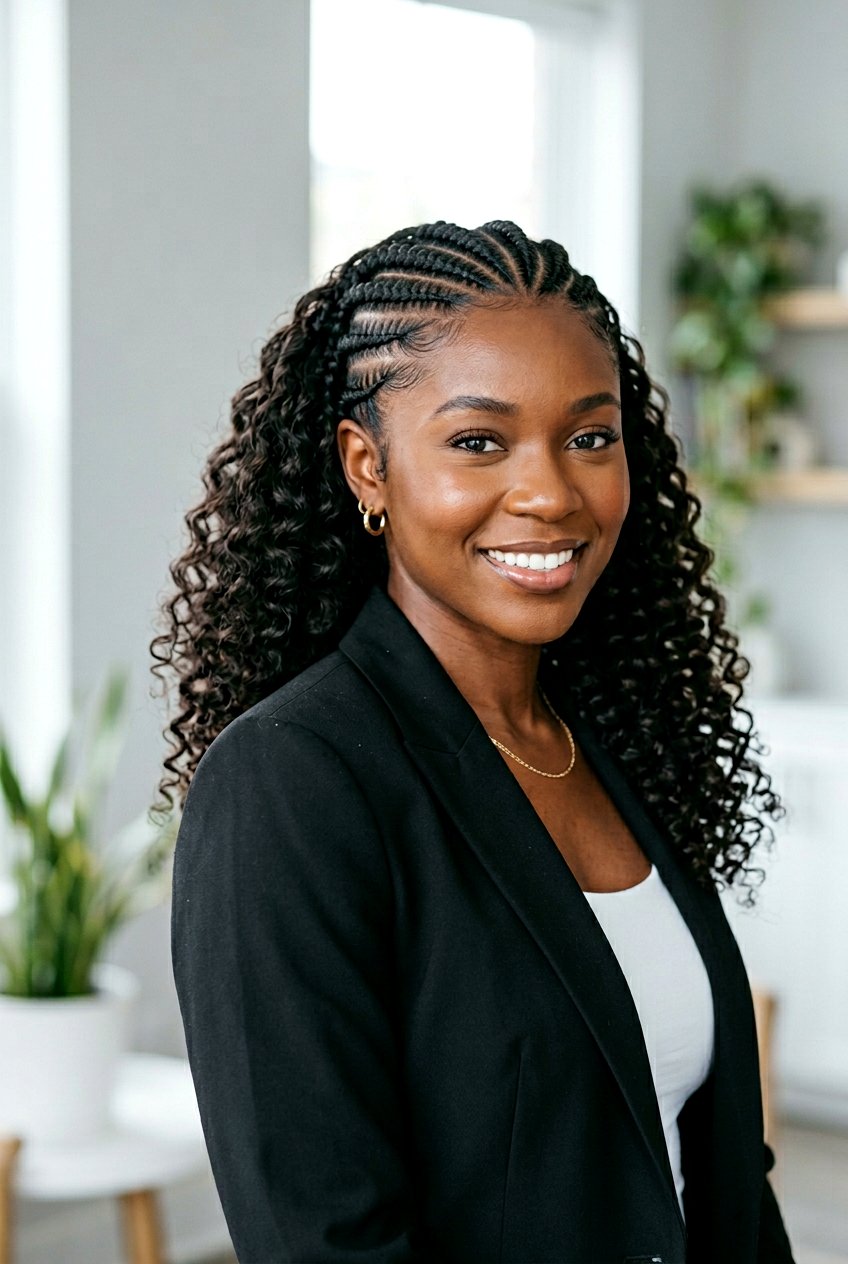 Half Cornrow Half Curls With Stitch Braids - 20 half cornrow half curls styles - 20 half cornrow half curls styles