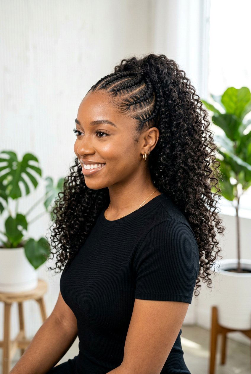 Half Cornrow Half Curly Ponytail - 20 half cornrow half curls styles - 20 half cornrow half curls styles