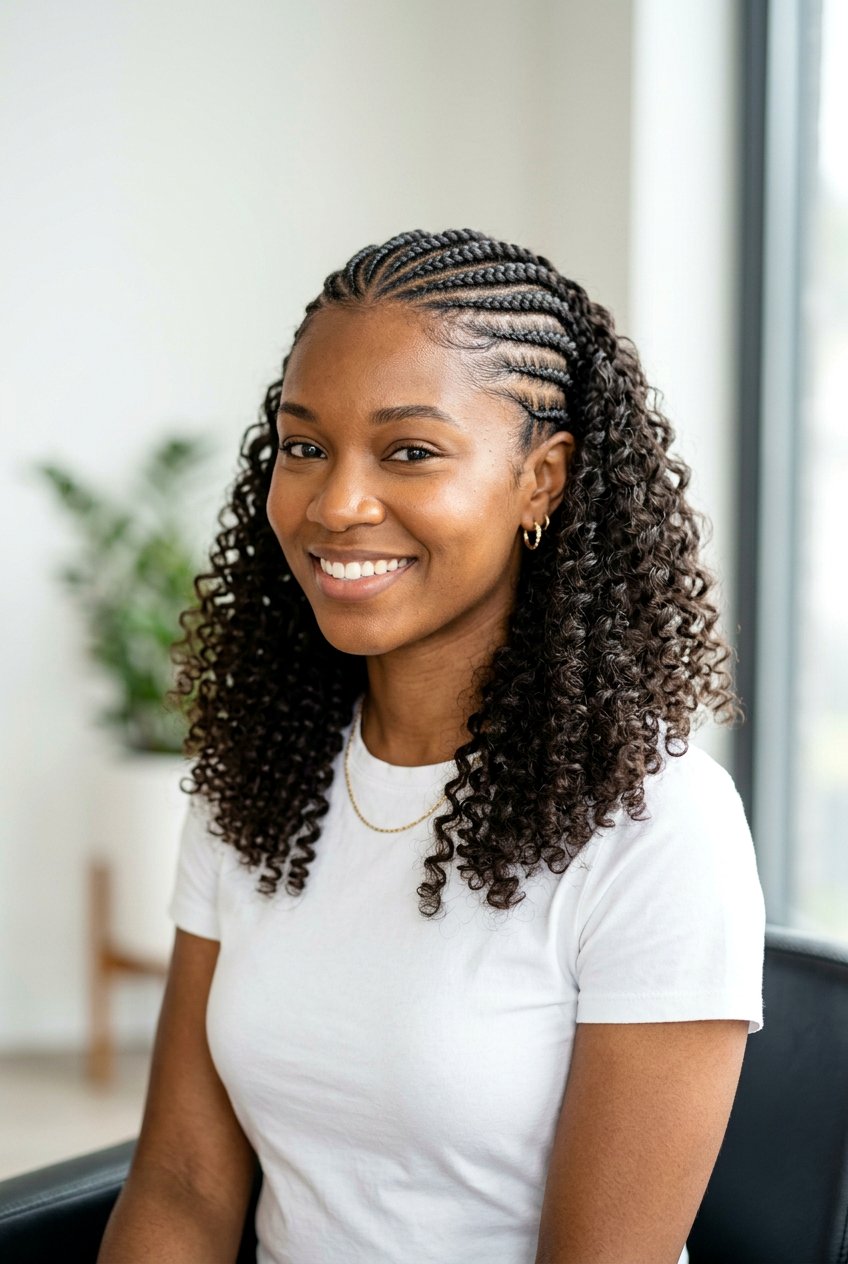 Half Cornrow With Natural Curls - 20 half cornrow half curls styles - 20 half cornrow half curls styles